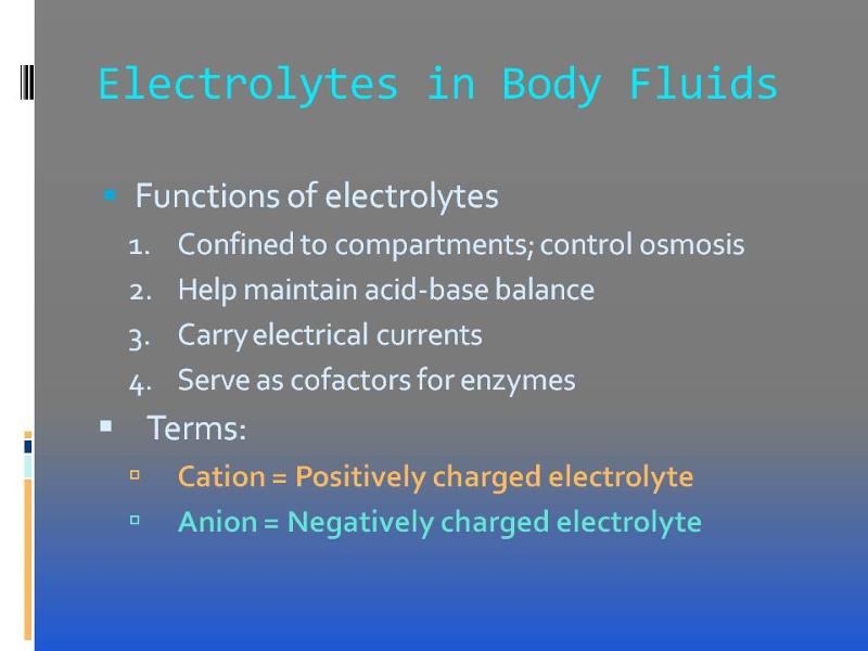 Electrolytes in Body Fluids